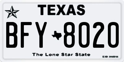 TX license plate BFY8020