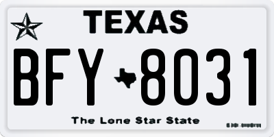 TX license plate BFY8031