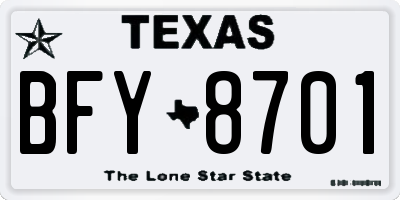 TX license plate BFY8701