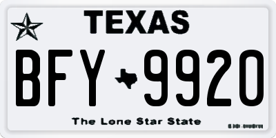 TX license plate BFY9920
