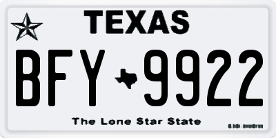 TX license plate BFY9922