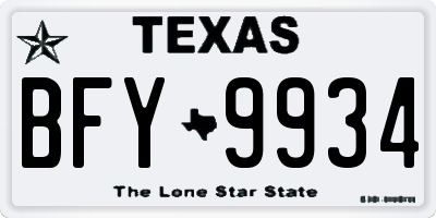 TX license plate BFY9934