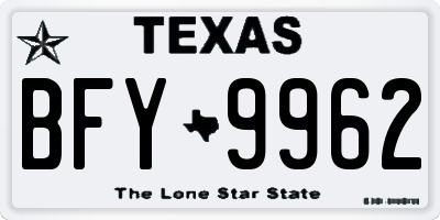 TX license plate BFY9962