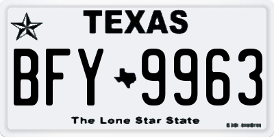 TX license plate BFY9963