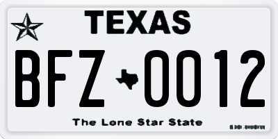 TX license plate BFZ0012