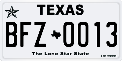 TX license plate BFZ0013