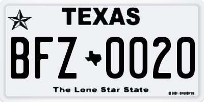 TX license plate BFZ0020