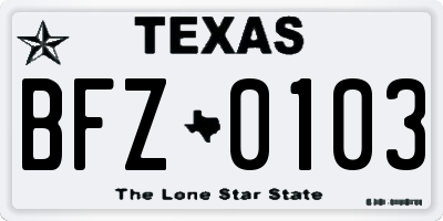 TX license plate BFZ0103