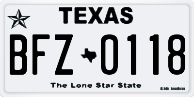 TX license plate BFZ0118
