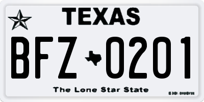TX license plate BFZ0201