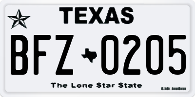 TX license plate BFZ0205