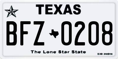 TX license plate BFZ0208