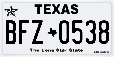 TX license plate BFZ0538