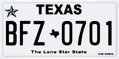 TX license plate BFZ0701