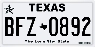 TX license plate BFZ0892