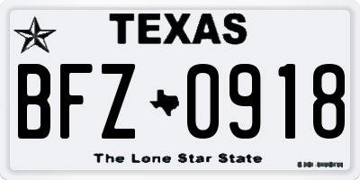 TX license plate BFZ0918