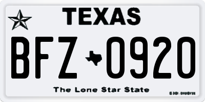 TX license plate BFZ0920