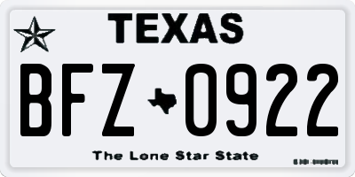 TX license plate BFZ0922