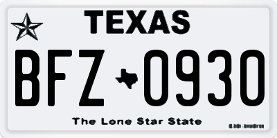 TX license plate BFZ0930