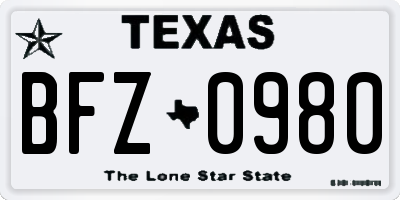 TX license plate BFZ0980