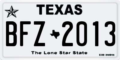 TX license plate BFZ2013