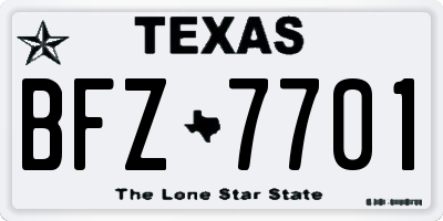 TX license plate BFZ7701