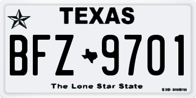 TX license plate BFZ9701