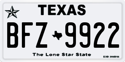 TX license plate BFZ9922