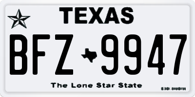 TX license plate BFZ9947