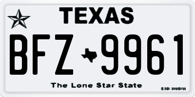 TX license plate BFZ9961