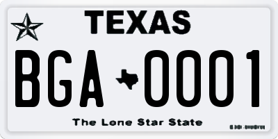 TX license plate BGA0001
