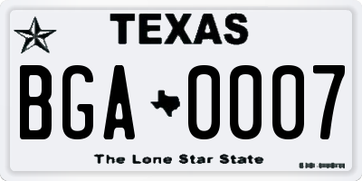 TX license plate BGA0007