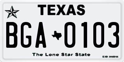 TX license plate BGA0103