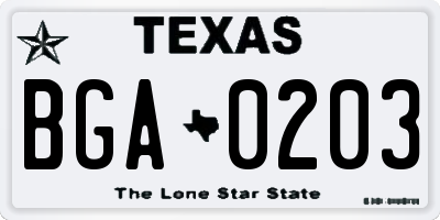 TX license plate BGA0203