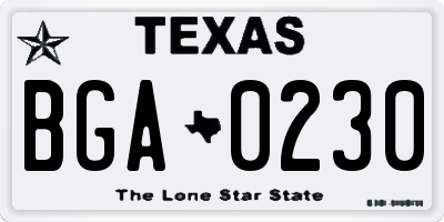 TX license plate BGA0230