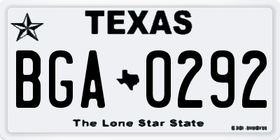 TX license plate BGA0292