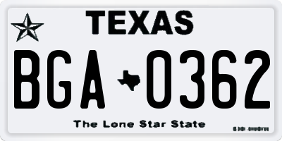 TX license plate BGA0362