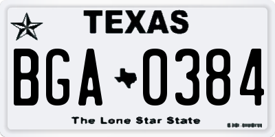 TX license plate BGA0384