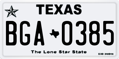 TX license plate BGA0385