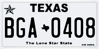 TX license plate BGA0408