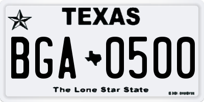 TX license plate BGA0500