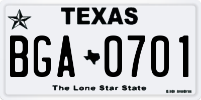 TX license plate BGA0701