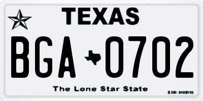 TX license plate BGA0702