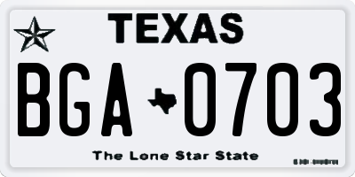 TX license plate BGA0703
