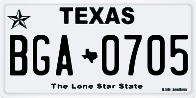 TX license plate BGA0705