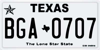 TX license plate BGA0707
