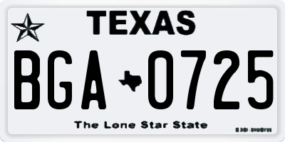 TX license plate BGA0725