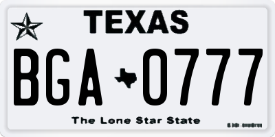 TX license plate BGA0777