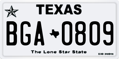 TX license plate BGA0809