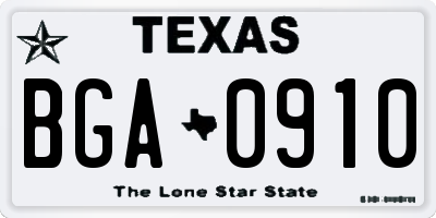 TX license plate BGA0910